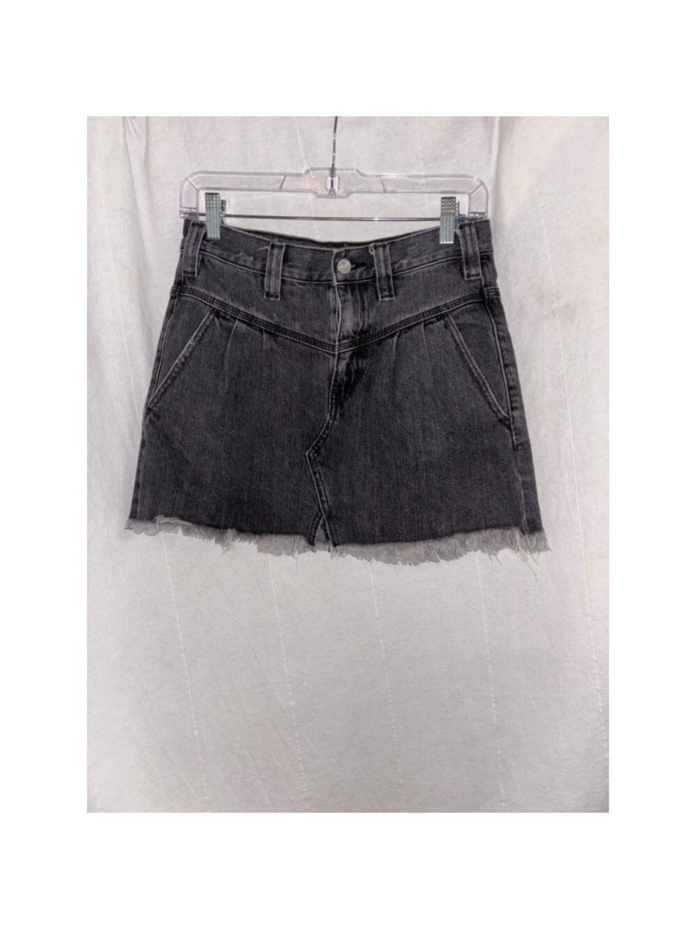 Free People Y2K Boho Western Mini Skirt- Sidecar Distressed Black Denim size 25 - Picture 5 of 10